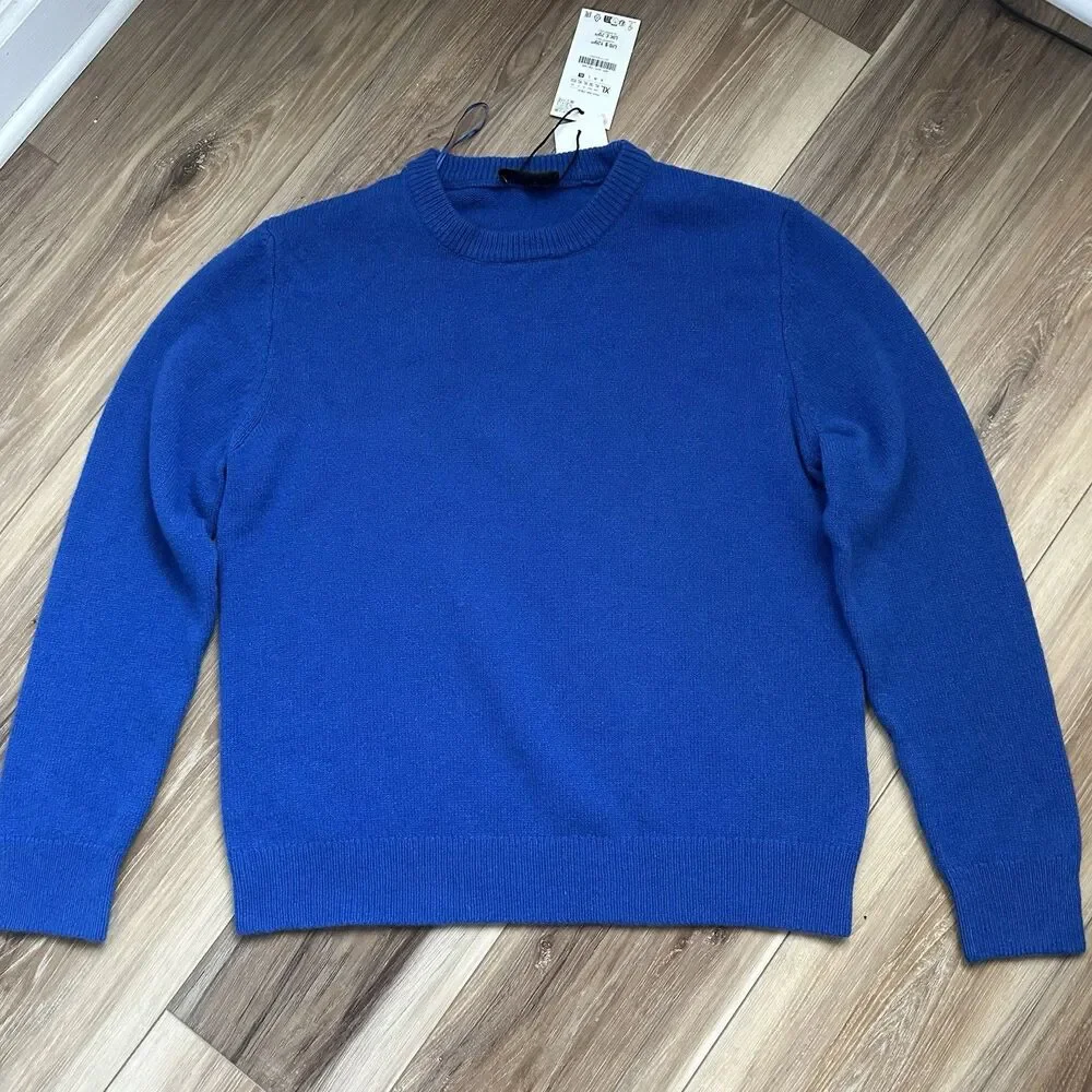NWT Zara Cashmere Wool Blend Sweater Mens XL Royal Blue Crewneck Pullover $129